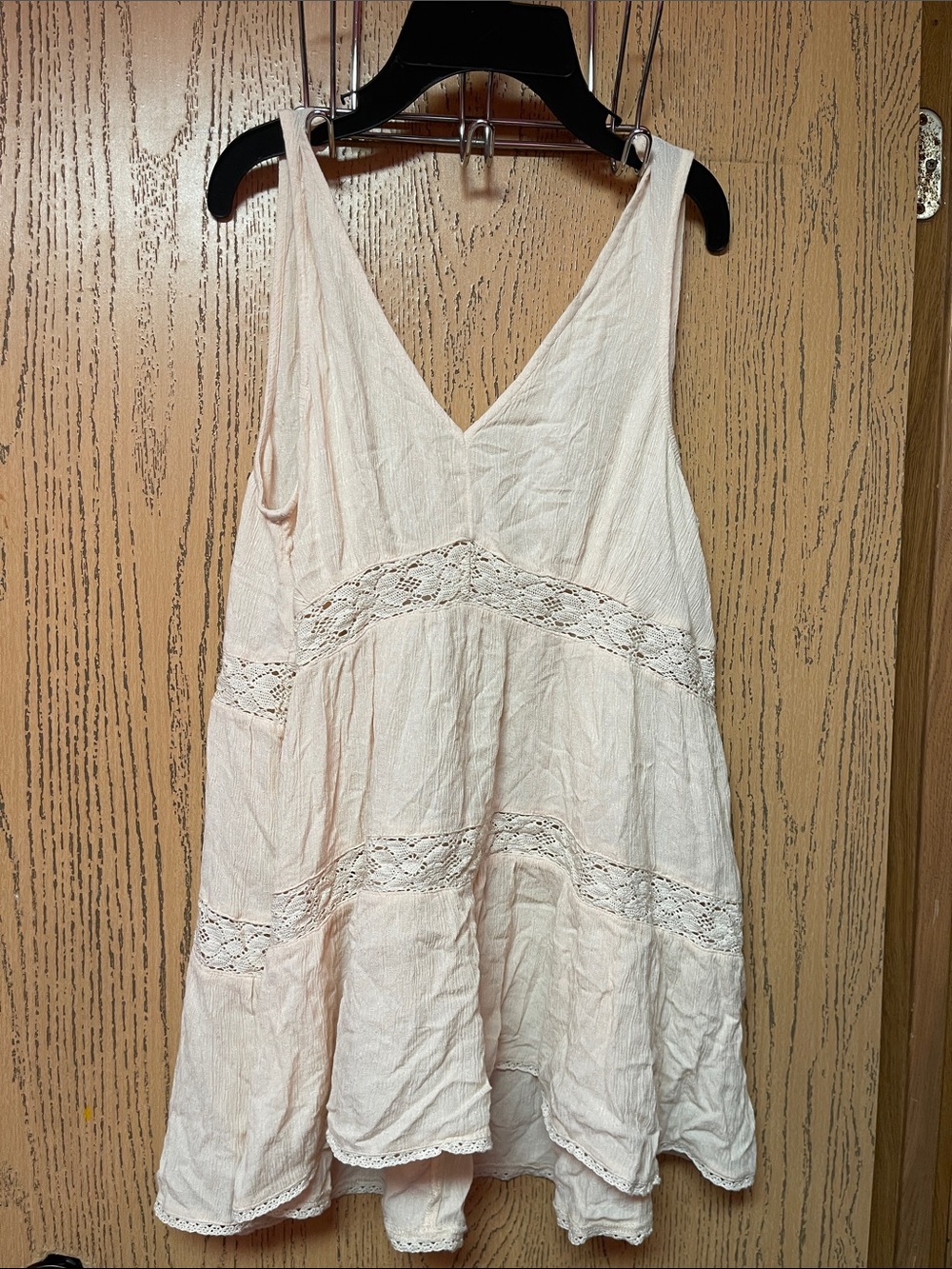American Eagle Outfitters Cream Lace-Trim Sleeveless Mini Tunic
